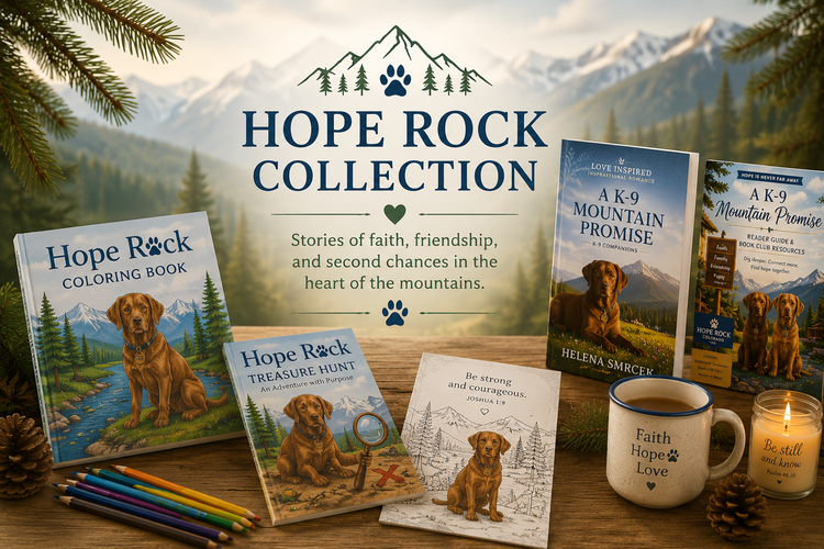 Hope Rock Collection featuring A K-9 Mountain Promise, Hope Rock Coloring Book, Reader Guide, Treasure Hunt activity book.&nbsp;